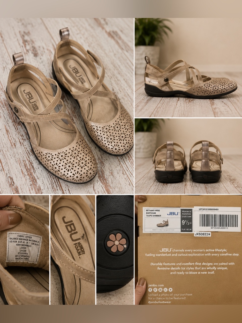 JBU Taupe Laser-Cut Mary Jane Flats 9.5W